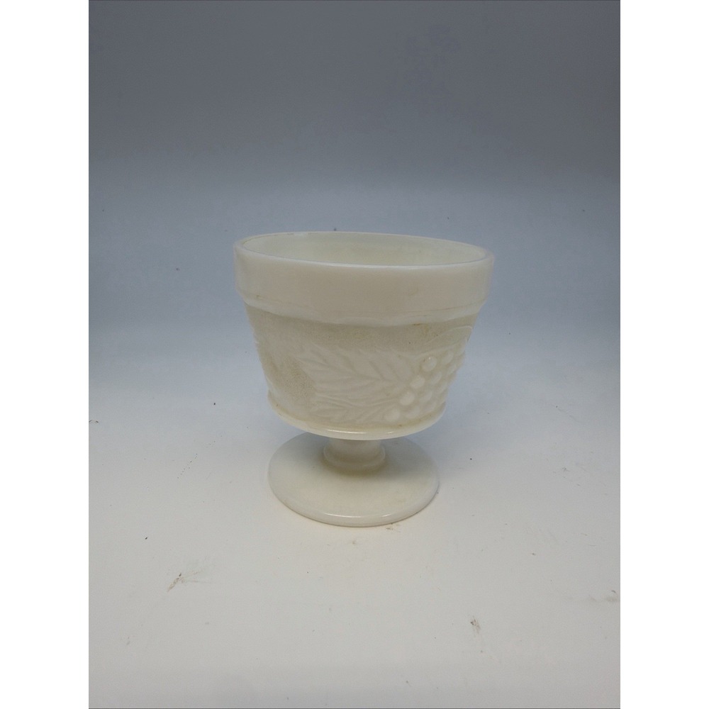 Vintage Fenton Indiana Milk Glass Footed Dessert Cup Grape Vine